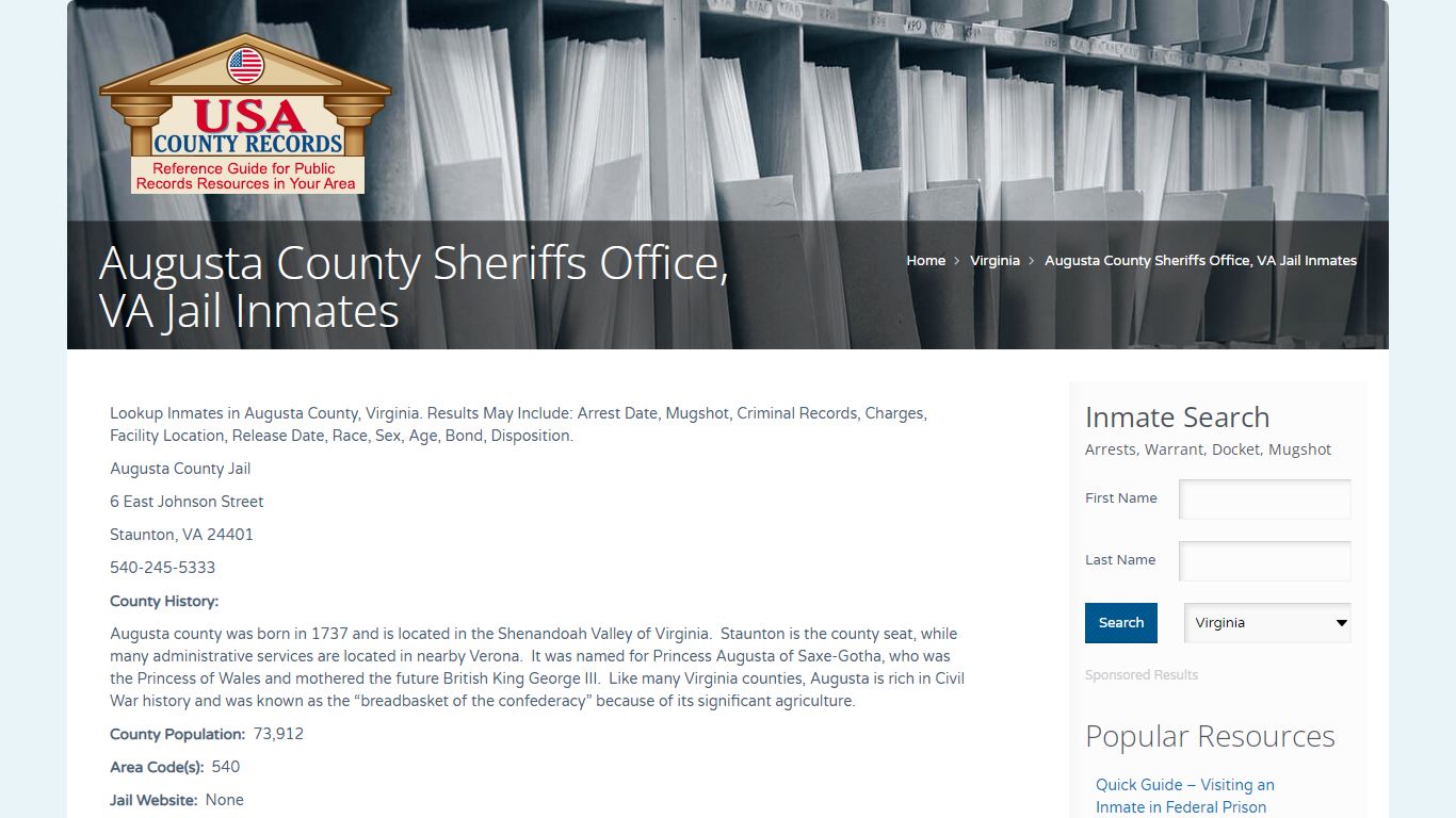 Augusta County Sheriffs Office, VA Jail Inmates | Name Search